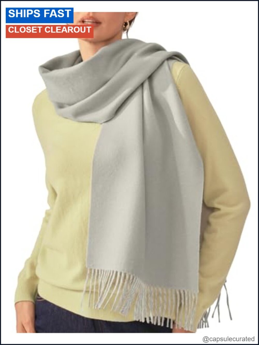 100% Cashmere Woven Scarf for Women Lightweight Fringed Edges OEKO-TEX